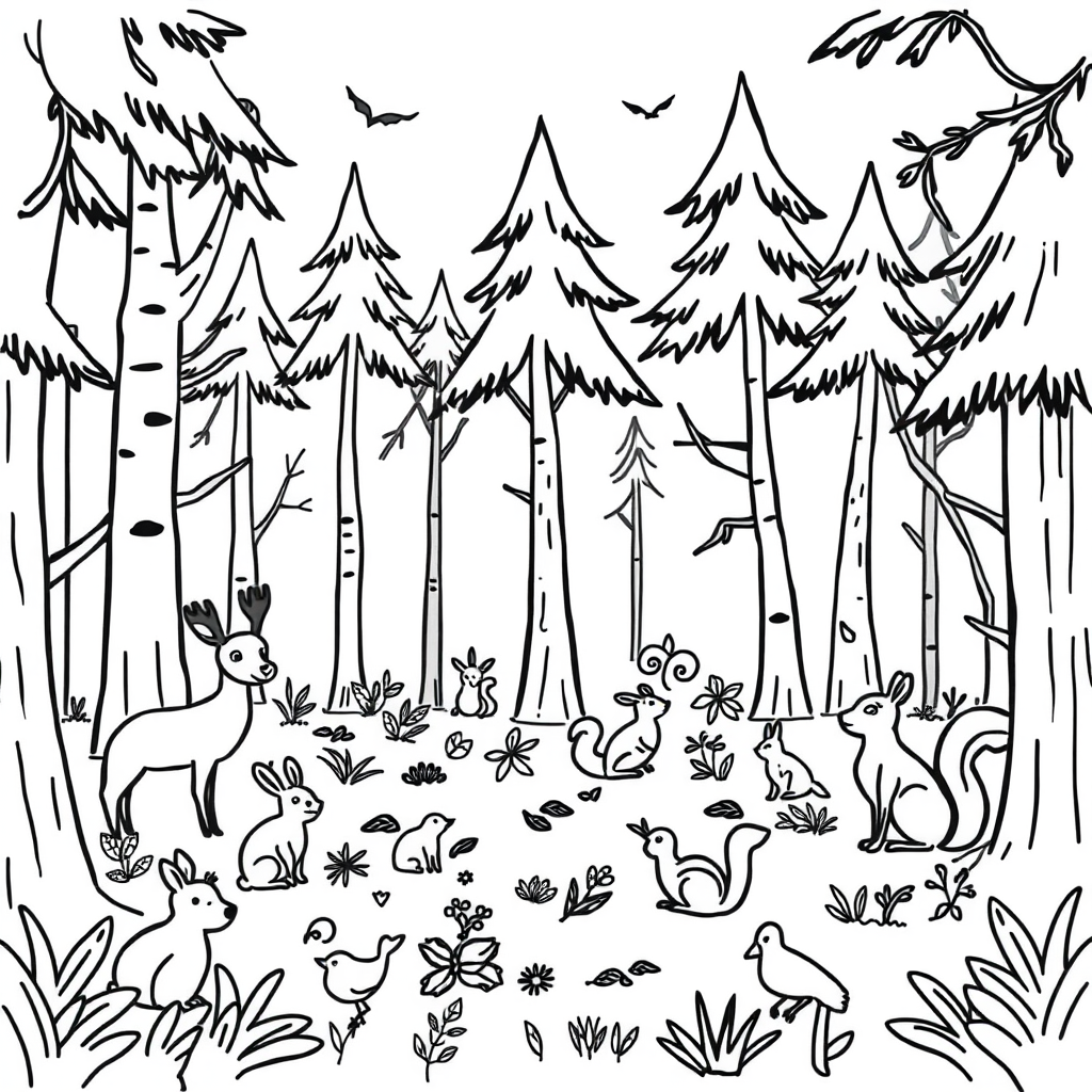 Dieren in het bos Kleurplaat