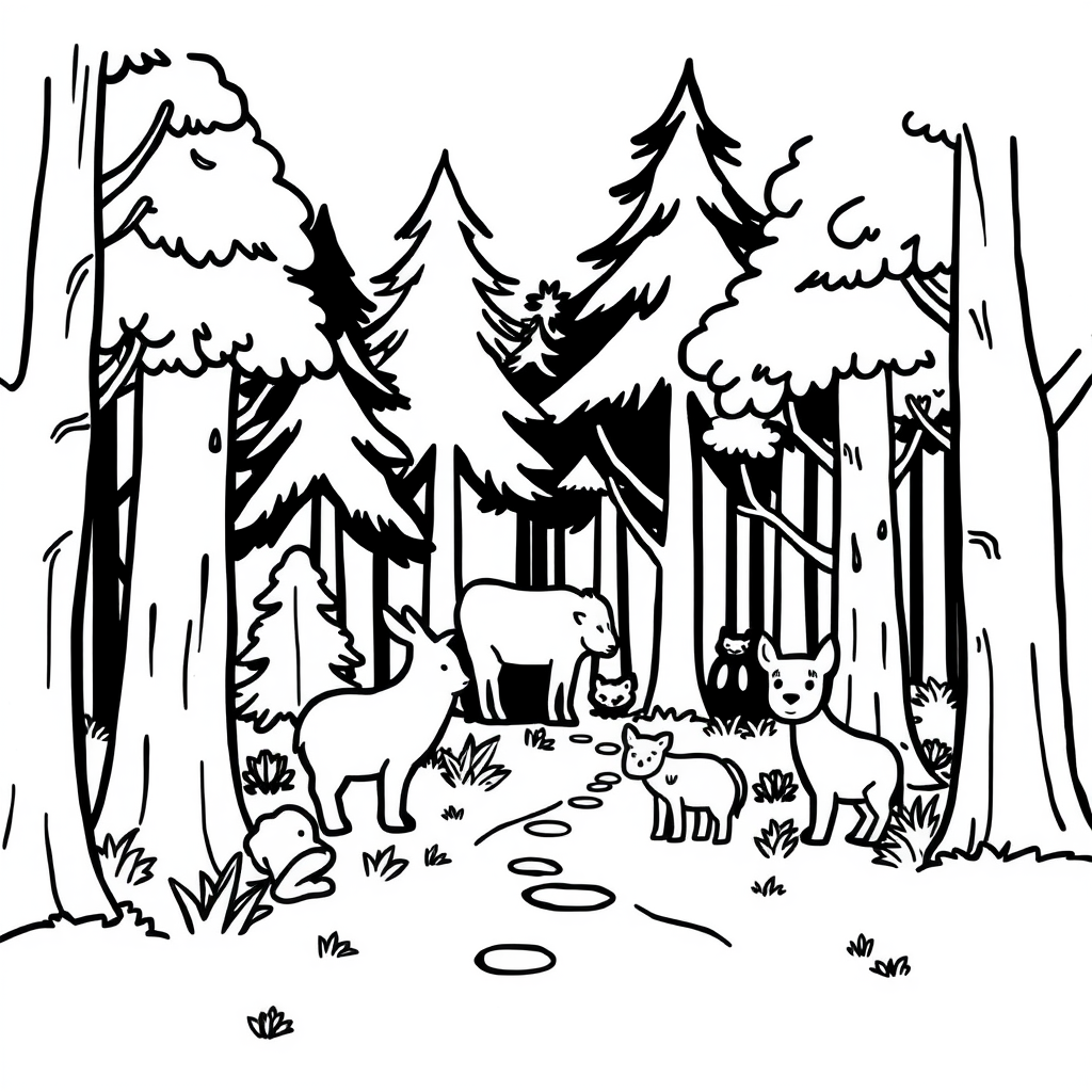 Dieren in het bos Kleurplaat