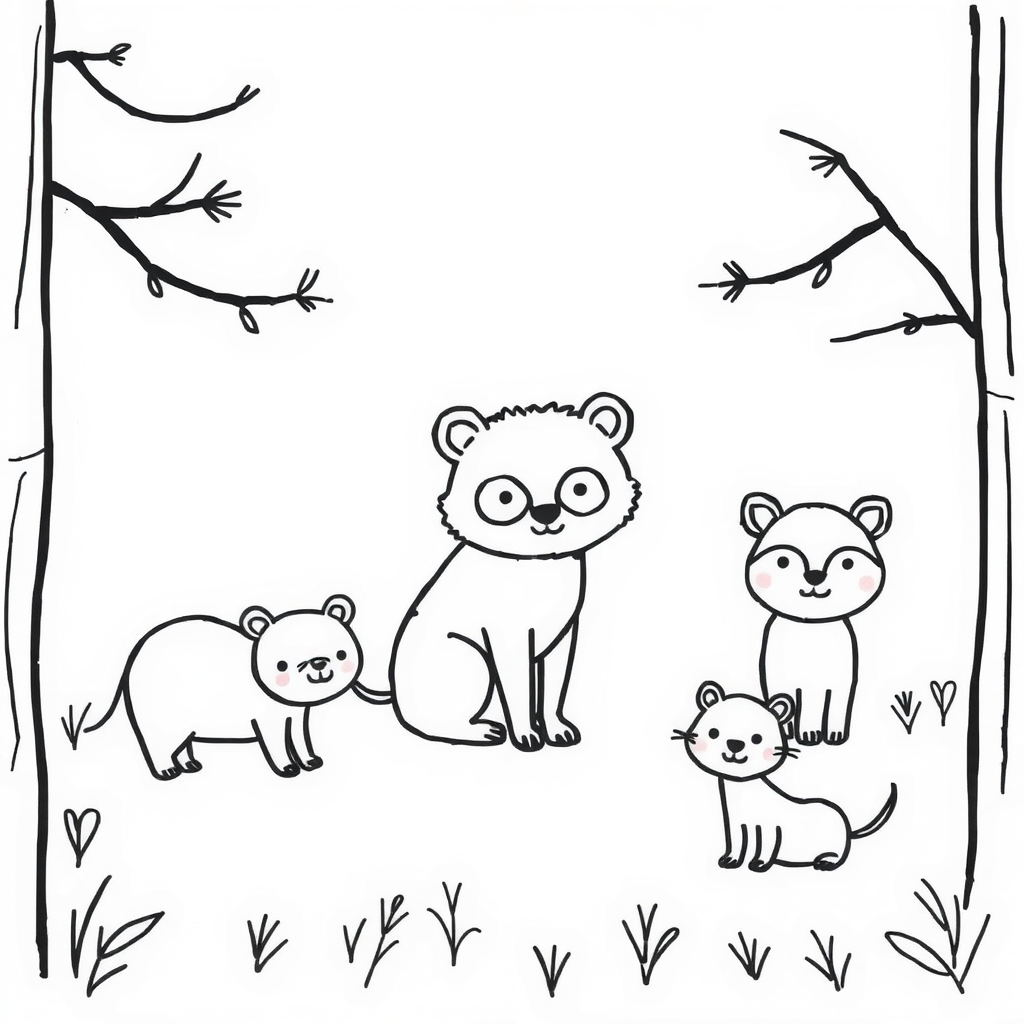 Dieren in het bos: Kleurplaat