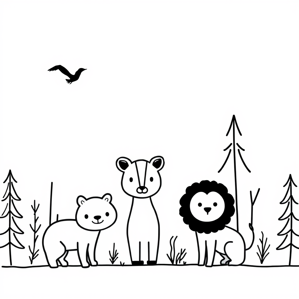 Dieren in het bos Kleurplaat