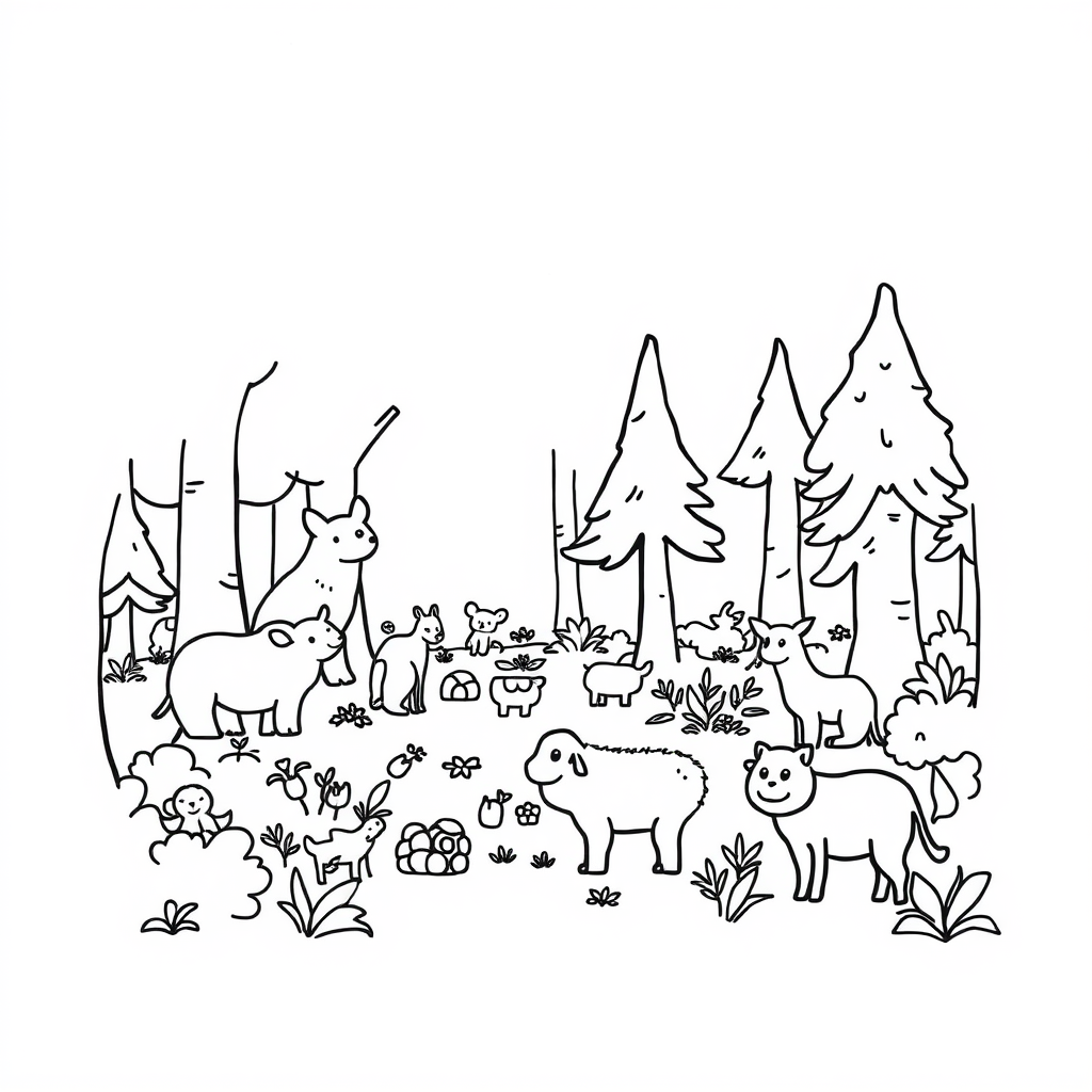 Dieren in het bos Kleurplaat
