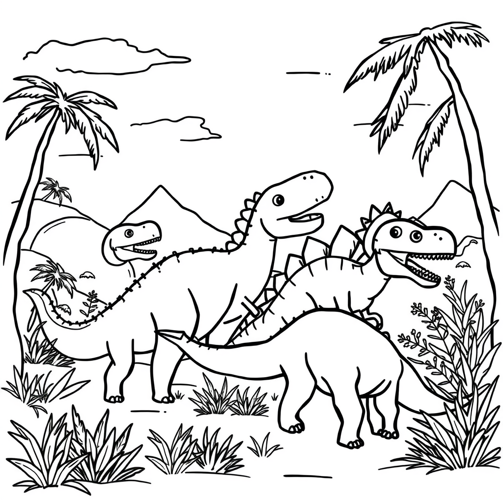 Dino-vriendjes Kleurplaat