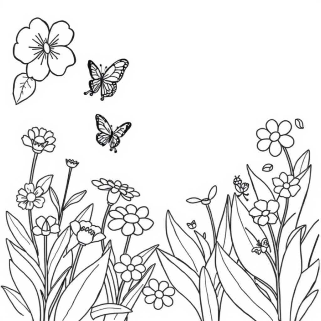 Lente-kleurplaat: Bloeiende Tuin