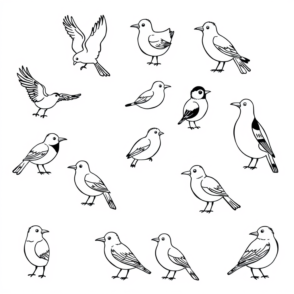 Vogeltjes Kleurplaat